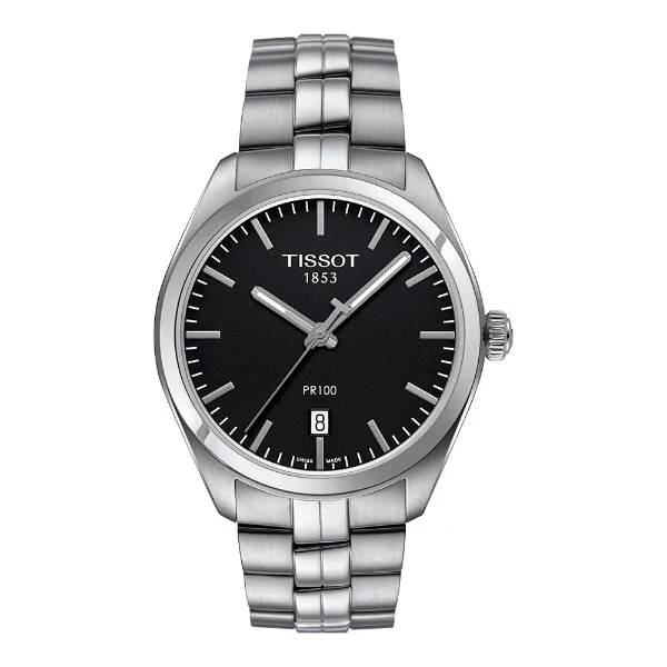 Tissot PR 100 Silver Stainless Steel Black Dial Quartz Watch for Men's - T101.410.11.051.00