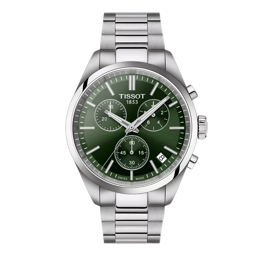 Tissot PR 100 Silver Stainless Steel Green Dial Chronograph Quartz Watch for Gents - T150.417.11.091.00