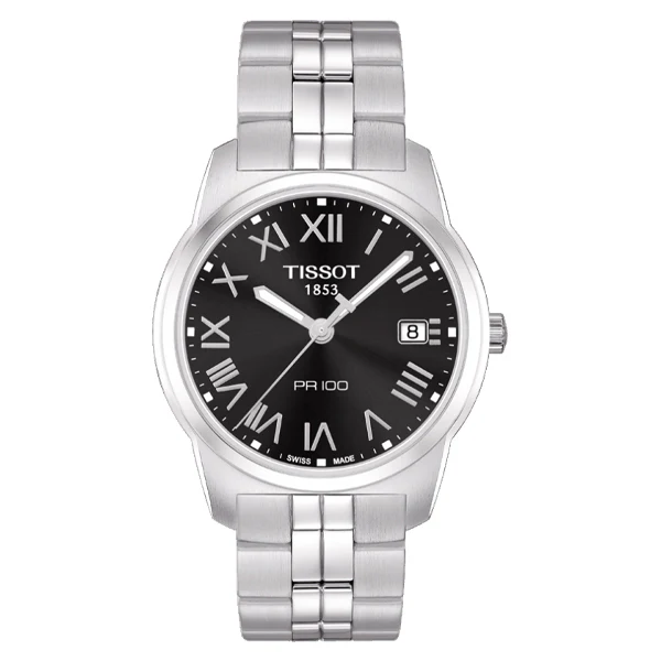 Tissot PR100 Silver Stainless Steel Black Dial Quartz Watch for Men's - T049.410.11.053.01