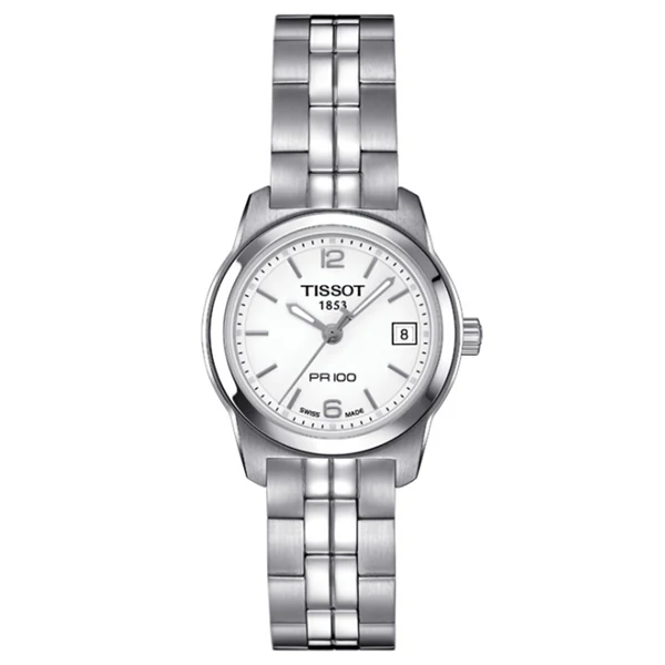 Tissot PR100 Silver Stainless Steel White Dial Quartz Watch for Ladies - T049.210.11.017.00