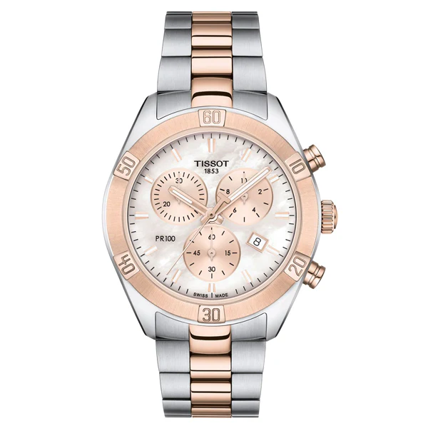 Tissot PR100 Two-tone Stainless Steel Pink Mother of Pearl Dial Quartz Watch for Ladies - T101.917.22.151.00
