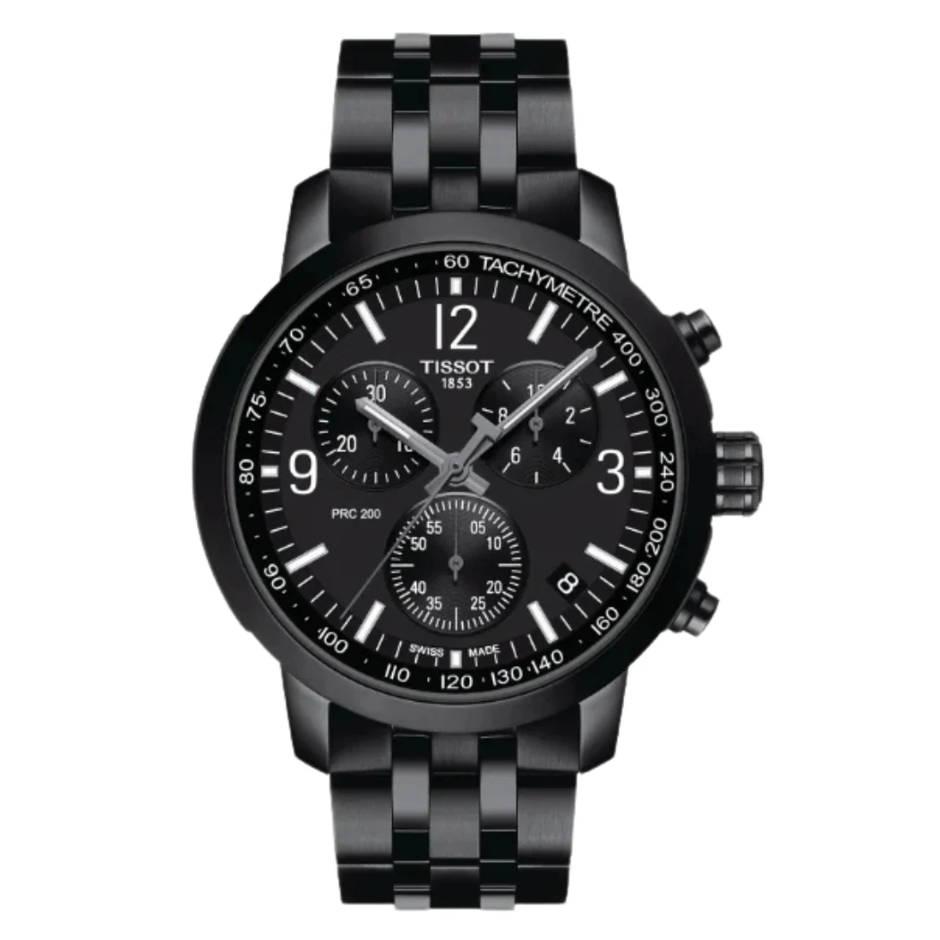 Tissot PRC 200 Black Stainless Steel Black Dial Chronograph Quartz Watch for Men's - T.114.417.33.057.00