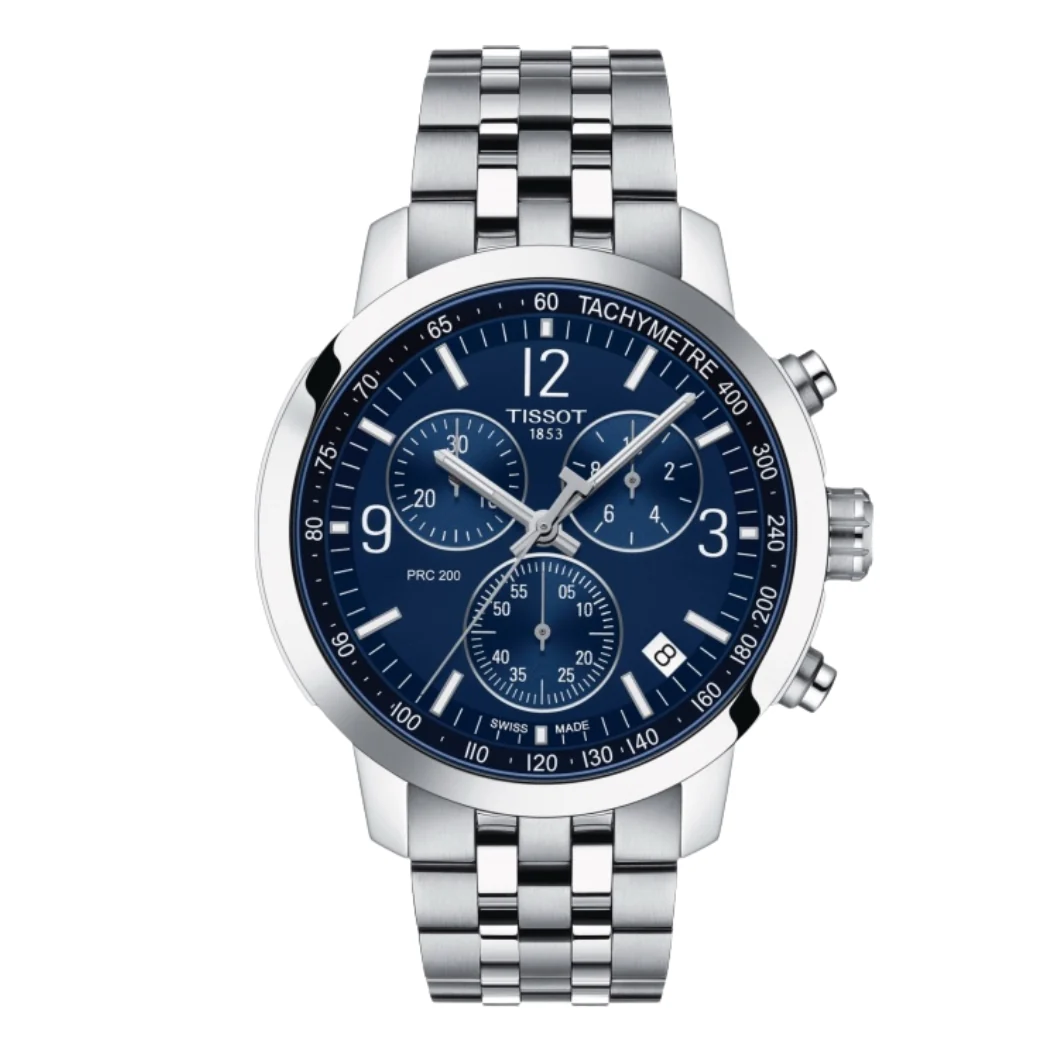 Tissot PRC 200 Silver Stainless Steel Blue Dial Chronograph Quartz Watch for Men's - T.114.417.11.047.00