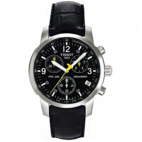 Tissot PRC200 Black Leather strap Black Dial Chronograph Quartz Watch for Men's - T17152652