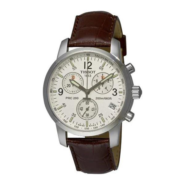 Tissot PRC200 Brown Leather strap White Dial Quartz Watch for Men's - T-17151632