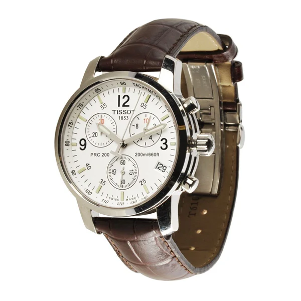 Tissot PRC200 Brown Leather strap White Dial Quartz Watch for Men's - T-17151632 - Image 2