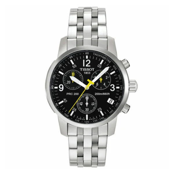 Tissot PRC200 Silver Stainless Steel Black Dial Quartz Watch for Men's - T17.1.586.52