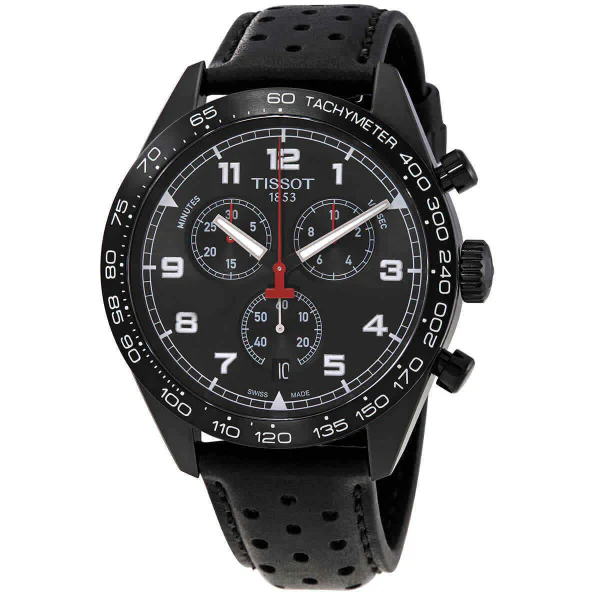 Tissot PRS 516 Black Leather Strap Black Dial Chronograph Quartz Watch for Men's - T131.617.36.052.00