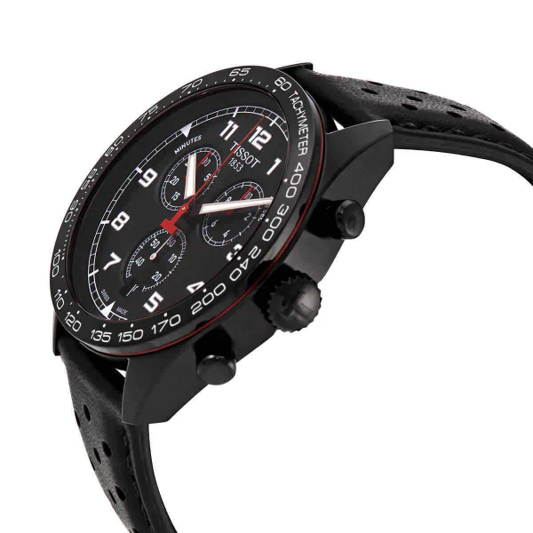 Tissot PRS 516 Black Leather Strap Black Dial Chronograph Quartz Watch for Men's - T131.617.36.052.00 - Image 2