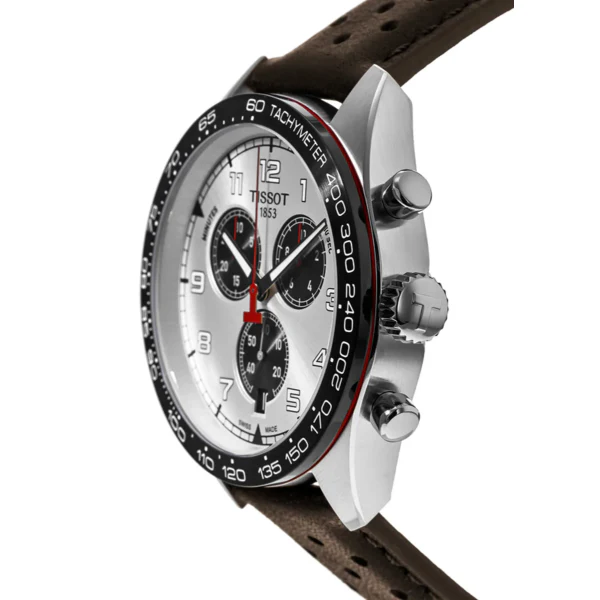 Tissot PRS 516 Brown Leather Strap Silver Dial Chronograph Quartz Watch for Men's - T131.617.16.032.00 - Image 2