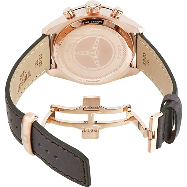 Tissot PRS 516 Grey Leather Strap Black Dial Chronograph Quartz Watch for Men's - T131.617.36.082.00 - Image 2