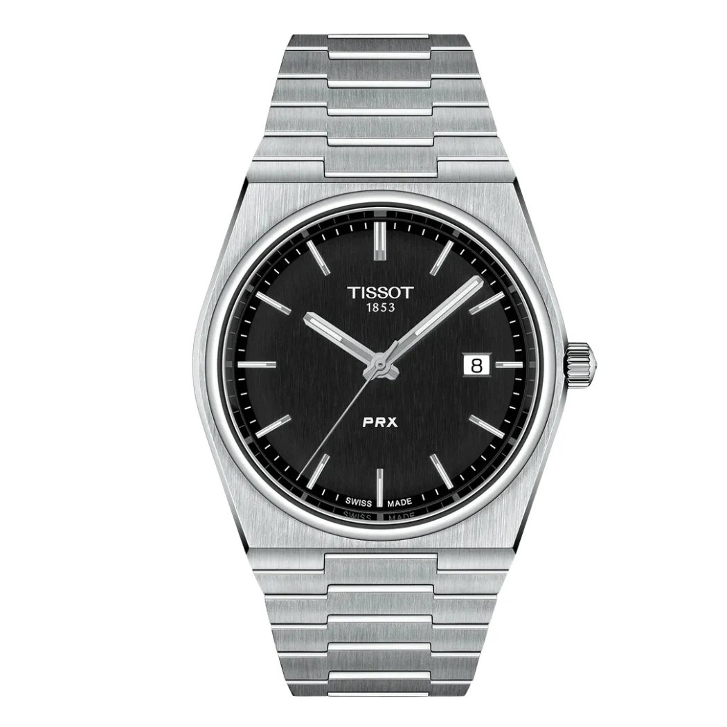Tissot PRX Silver Stainless Steel Black Dial Quartz Watch for Gents - T1374101105100