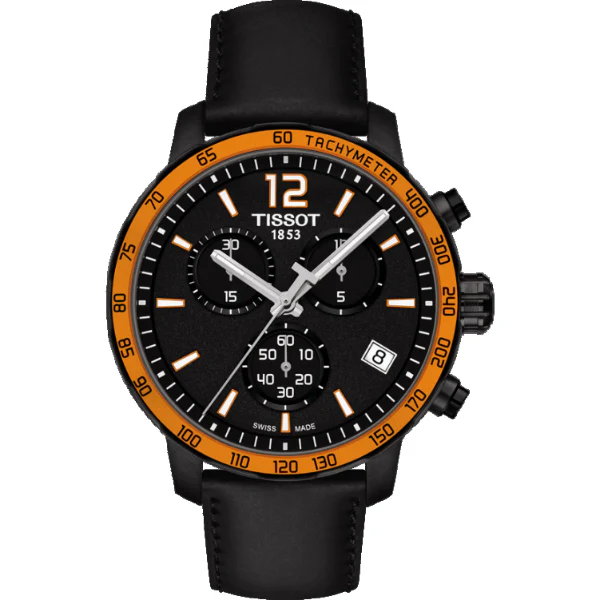Tissot Quickster Black Leather Strap Black Dial Chronograph Quartz Watch for Men's - T095.417.36.057.01