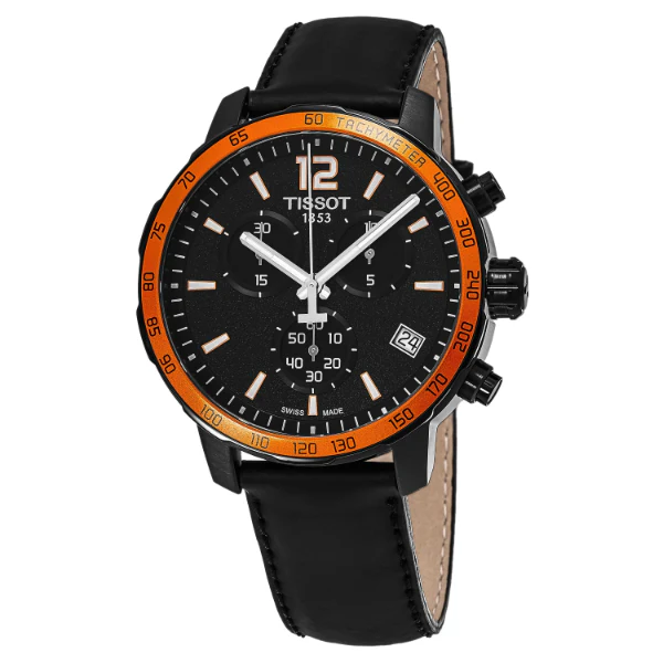 Tissot Quickster Black Leather Strap Black Dial Chronograph Quartz Watch for Men's - T095.417.36.057.01 - Image 2