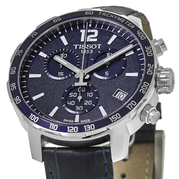 Tissot Quickster Blue Leather Strap Blue Dial Chronograph Quartz Watch for Men's - T095.417.16.047.00 - Image 2