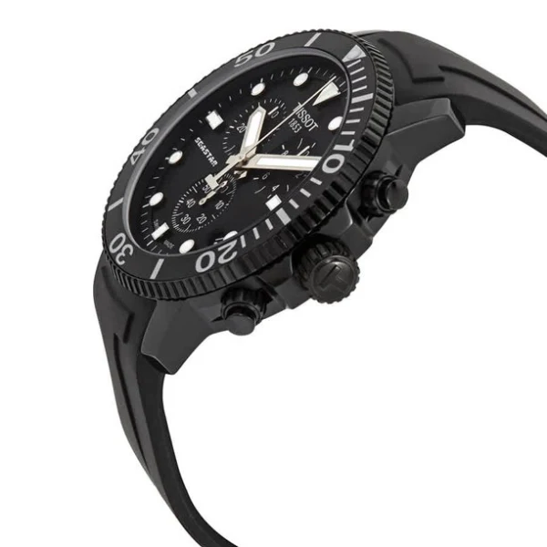 Tissot Seastar 1000 Black Rubber Strap Black Dial Chronograph Quartz Watch for Men's - T120.417.37.051.02 - Image 2