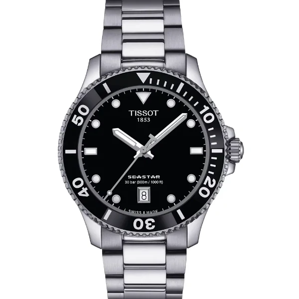 Tissot Seastar 1000 Silver Stainless Steel Black Dial Quartz Watch for Gents - T120.410.11.051.00