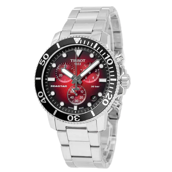 Tissot Seastar 1000 Silver Stainless Steel Red Dial Chronograph Quartz Watch for Men's - T.120.417.11.421.00 - Image 2