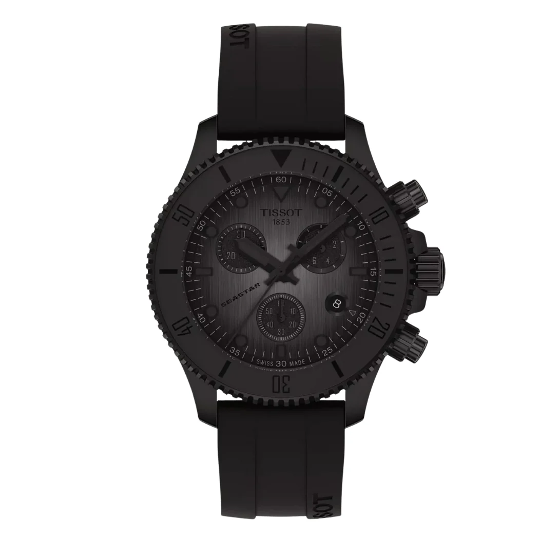 Tissot Seastar Black Silicone Strap Grey Dial Chronograph Quartz Watch for Gents - T120.217.37.061.00