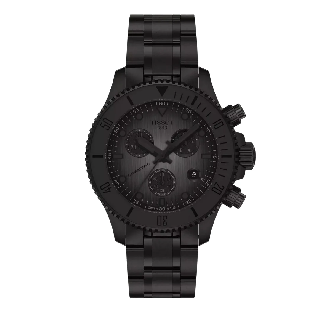 Tissot Seastar Black Stainless Steel Grey Dial Chronograph Quartz Watch for Gents - T120.217.33.061.00