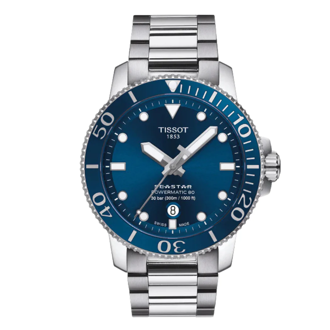 Tissot Seastar Silver Stainless Steel Blue Dial Automatic Watch for Gents - T120.407.11.041.03