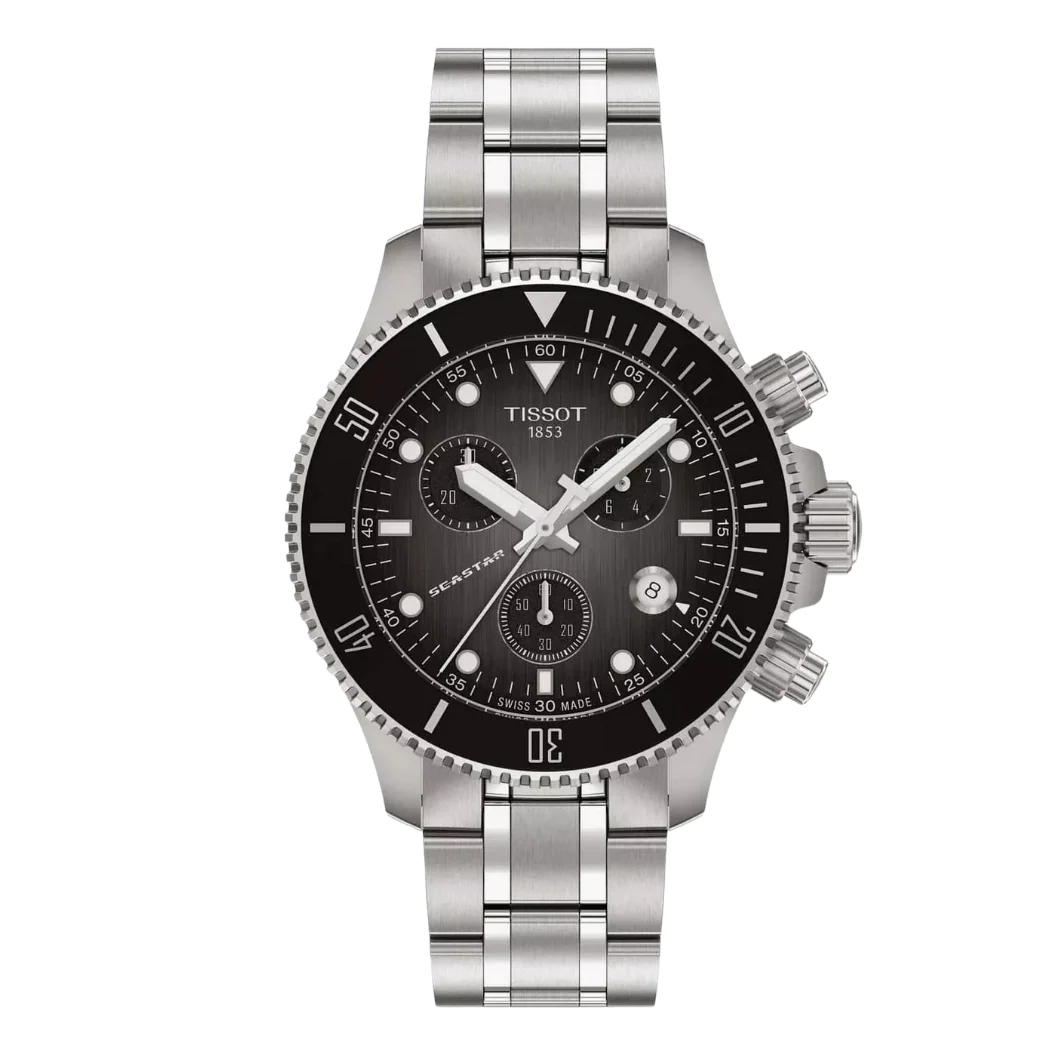 Tissot Seastar Silver Stainless Steel Grey Dial Chronograph Quartz Watch for Gents - T120.217.11.061.00
