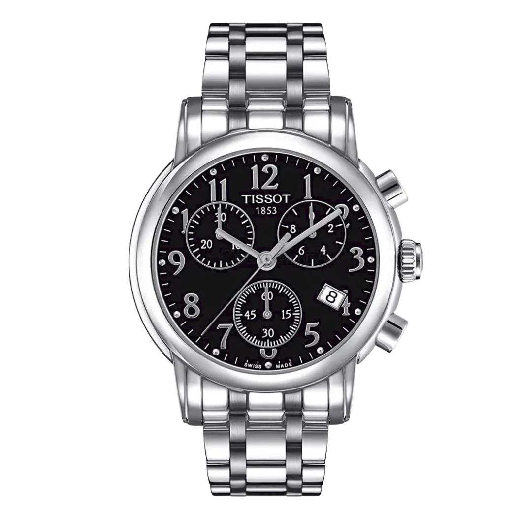 Tissot Silver Stainless Steel Black Dial Chronograph Quartz Watch for Ladies - T050.217.11.052.00