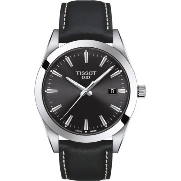 Tissot T-Classic Black Leather Strap Black Dial Quartz Watch for Men's - T127.410.16.051.00