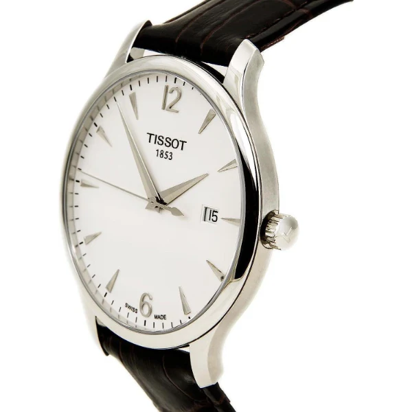 Tissot T-Classic Brown Leather Strap Silver Dial Quartz Watch for Men's - T063.610.16.037.00 - Image 2