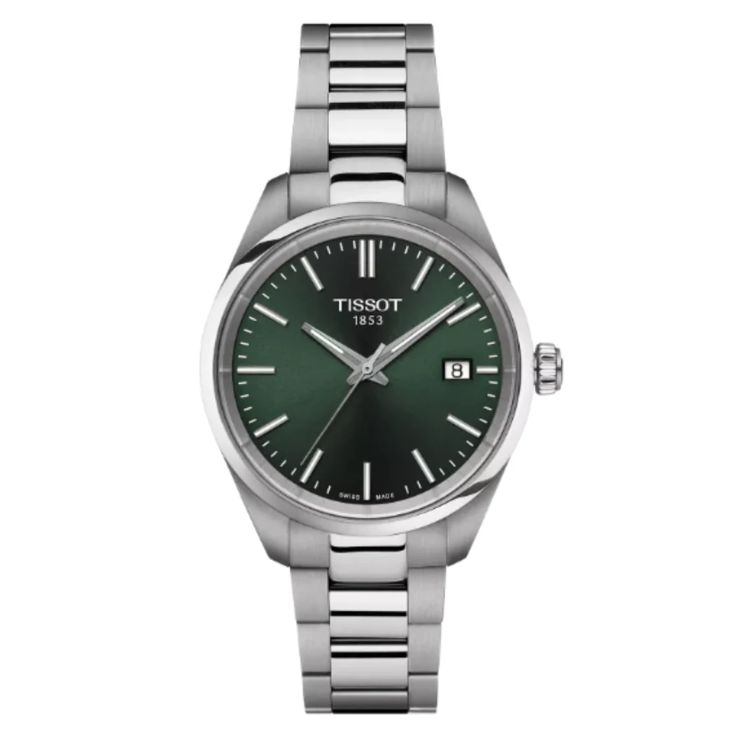 Tissot T-Classic Grey Stainless Steel Green Dial Quartz Watch for Ladies - T150.210.11.091.00