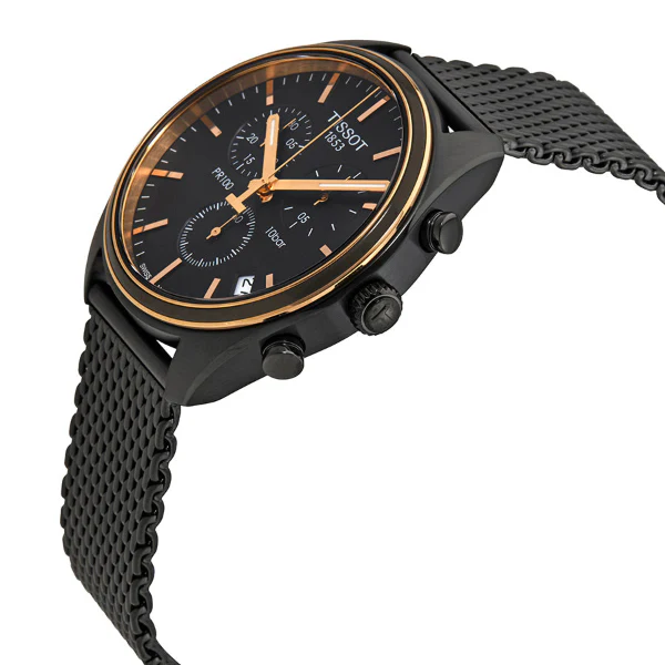 Tissot T-Classic PR 100 Black Mesh Bracelet Black Dial Chronograph Quartz Watch for Men's - T101.417.23.061.00 - Image 3