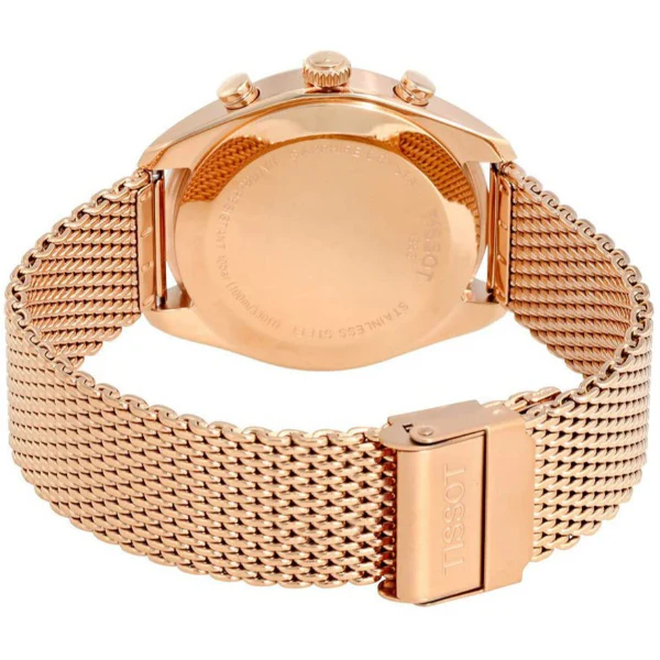 Tissot T-Classic PR 100 Rose Gold Mesh Bracelet Silver Dial Chronograph Quartz Watch for Men's - T101.417.33.031.01 - Image 2