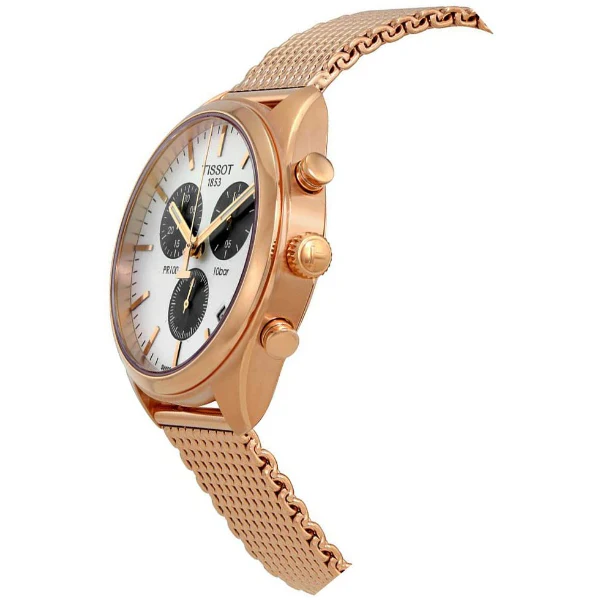 Tissot T-Classic PR 100 Rose Gold Mesh Bracelet Silver Dial Chronograph Quartz Watch for Men's - T101.417.33.031.01 - Image 3