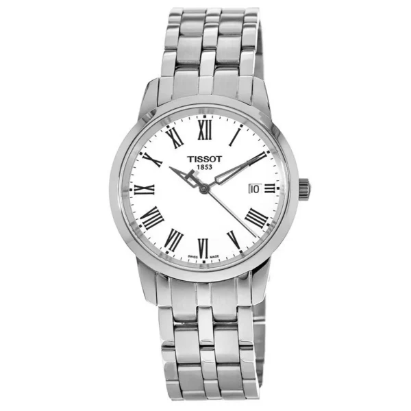 Tissot T-Classic Silver Stainless Steel White Dial Quartz Watch for Men's - T033.410.11.013.01