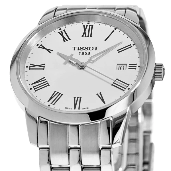 Tissot T-Classic Silver Stainless Steel White Dial Quartz Watch for Men's - T033.410.11.013.01 - Image 2