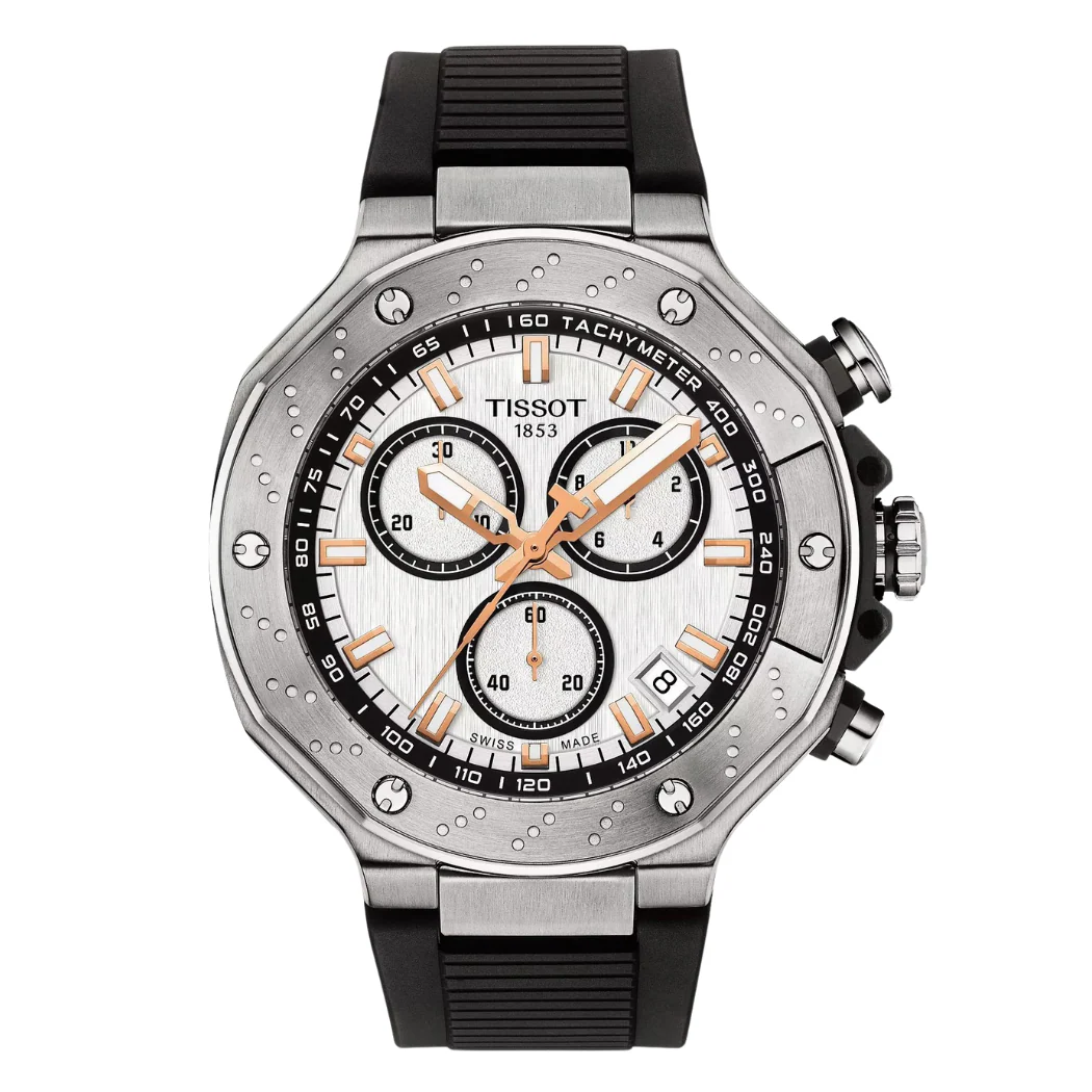 Tissot T-Race Black Silicone Strap Silver Dial Chronograph Quartz Watch for Gents - Tissot 141.417.17.011.00