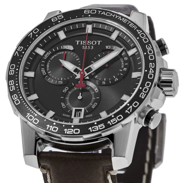 Tissot T-Sport Brown Leather Strap Black Dial Chronograph Quartz Watch for Men's - T125.617.16.051.01 - Image 2