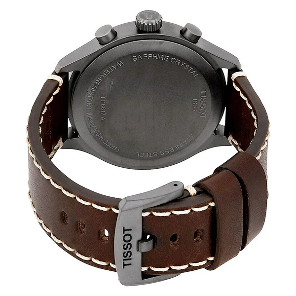 Tissot T-Sport Brown Leather strap Blue Dial Chronograph Quartz Watch for Men's - T116.617.36.047.00 - Image 2