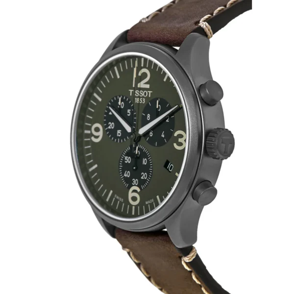 Tissot T-Sport Brown Leather Strap Green Dial Chronograph Quartz Watch for Men's - T116.617.36.097.00 - Image 2