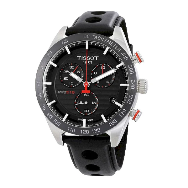 Tissot T-Sport PRS 516 Black Leather Strap Black Dial Chronograph Quartz Watch for Men's - T100.417.16.051.00