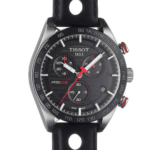 Tissot T-Sport PRS 516 Black Leather Strap Black Dial Chronograph Quartz Watch for Men's - T100.417.16.051.00 - Image 2