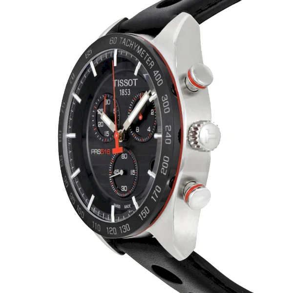 Tissot T-Sport PRS 516 Black Leather Strap Black Dial Chronograph Quartz Watch for Men's - T100.417.16.051.00 - Image 3