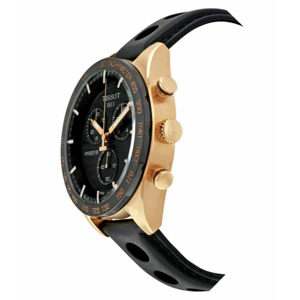 Tissot T-Sport PRS 516 Black Leather Strap Black Dial Chronograph Quartz Watch for Men's - T100.417.36.051.00 - Image 2