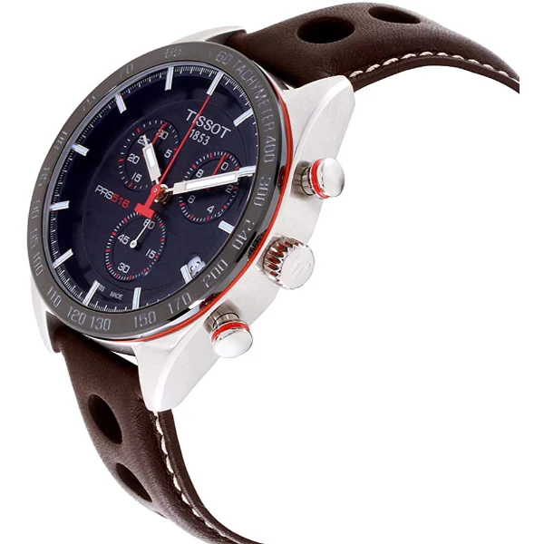 Tissot T-Sport PRS 516 Brown Leather Strap Blue Dial Chronograph Quartz Watch for Men's - T100.417.16.041.00 - Image 2