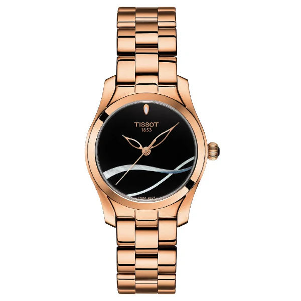 Tissot T-Wave Rose Gold Stainless Steel Black Dial Quartz Watch for Ladies - T112.210.33.051.00