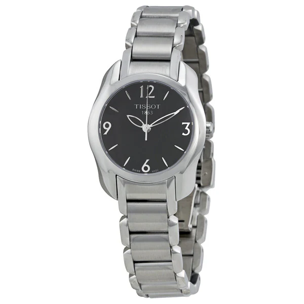 Tissot T-Wave Silver Stainless Steel Black Dial Quartz Watch for Ladies - T023.210.11.057.00