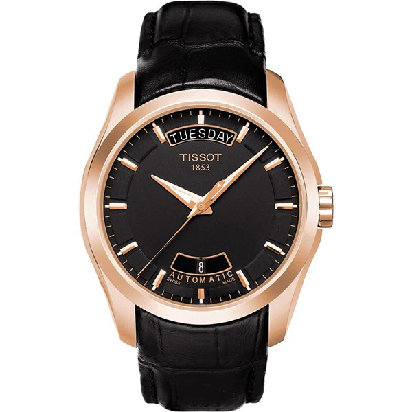Tissot Couturier Black Leather strap Black Dial Automatic Watch for Men's - T-0354071605100