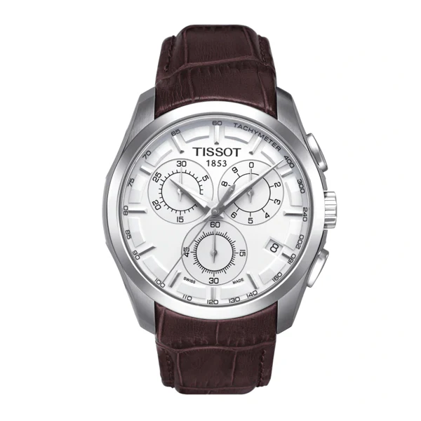 Tissot Couturier Brown Leather strap White Dial Chronograph Quartz Watch for Men's - T-0356171603100