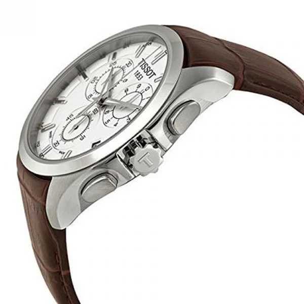 Tissot Couturier Brown Leather strap White Dial Chronograph Quartz Watch for Men's - T-0356171603100 - Image 2