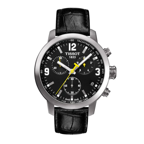Tissot PRC200 Black Leather strap Black Dial Quartz Watch for Men's - T-0554171605700